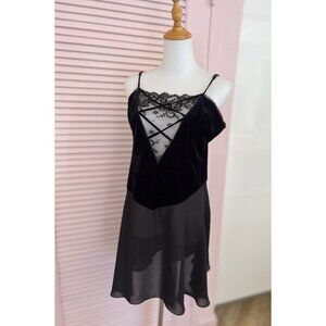 Y2K Babydoll Negligee Size M Velvet Lace Chiffon Lingerie Gothic Goth VTG Black